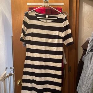 Black and white striped cotton dress
